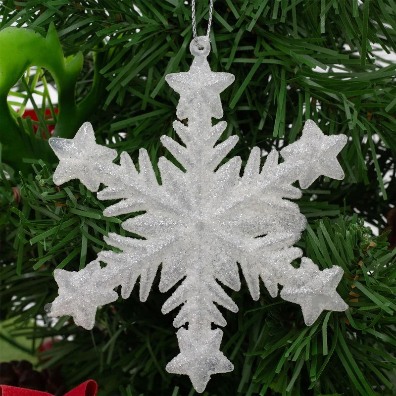 White Snowflake Glitter Bauble | Snowflake Christmas Tree Ornament - 10cm