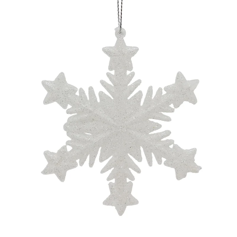 White Snowflake Glitter Bauble | Snowflake Christmas Tree Ornament - 10cm
