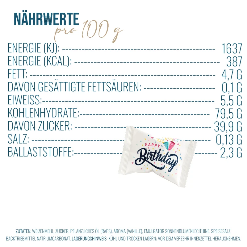Glückskekse Happy Birthday, einzeln verpackt für Geburtstage
