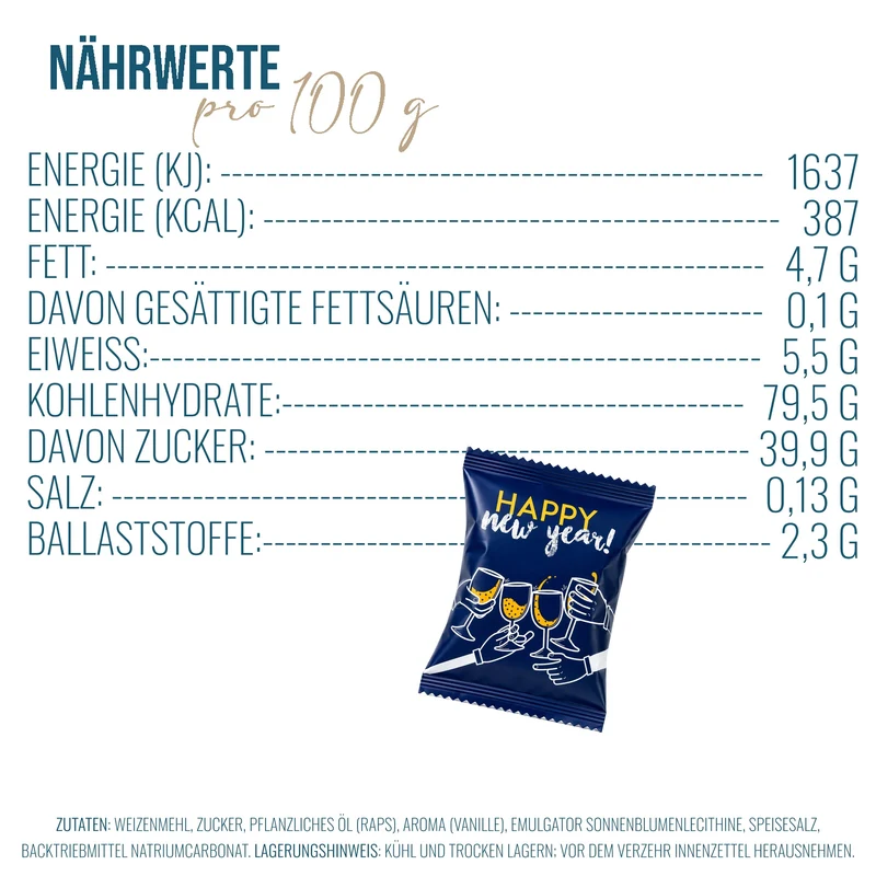 Glückskekse Silvester, Salted Caramel, einzeln verpackt