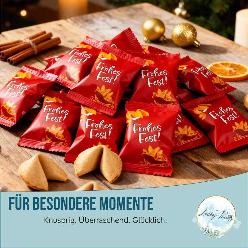 Glückskekse Weihnachten, Lebkuchen-Geschmack, einzeln verpackt