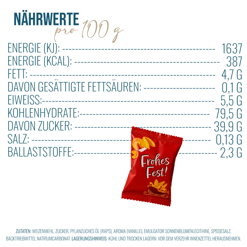 Glückskekse Weihnachten, Lebkuchen-Geschmack, einzeln verpackt
