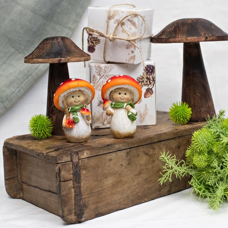 Pilzkinder 2er-Set Fliegenpilz orange creme grün ca. 9 cm - Herbstdeko