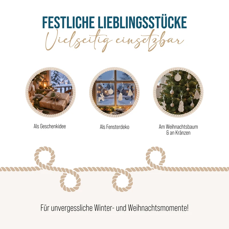 Porzellan-Anhänger Lebkuchenmotive Creme-Braun, ca. 4,5-6 cm, 4er-Set