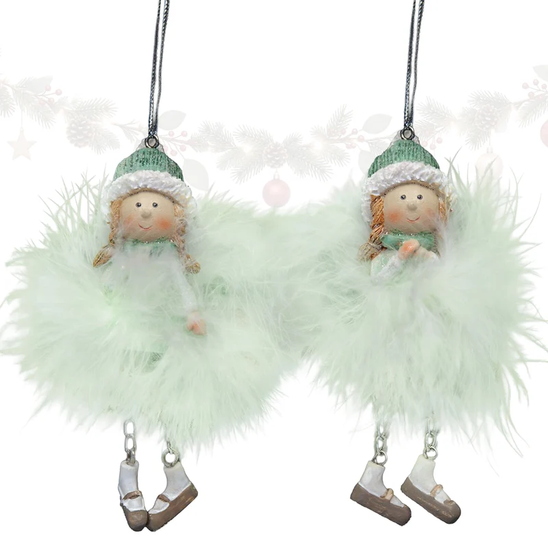 Engel-Anhänger mit Federn Mintgrün-Silber, 11 cm, 2er-Set