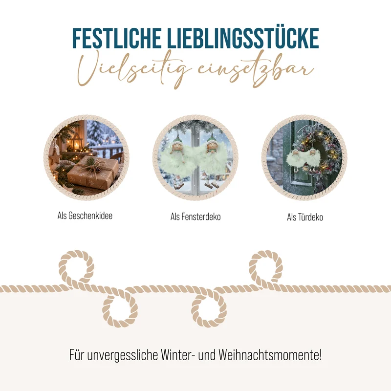 Engel-Anhänger mit Federn Mintgrün-Silber, 11 cm, 2er-Set