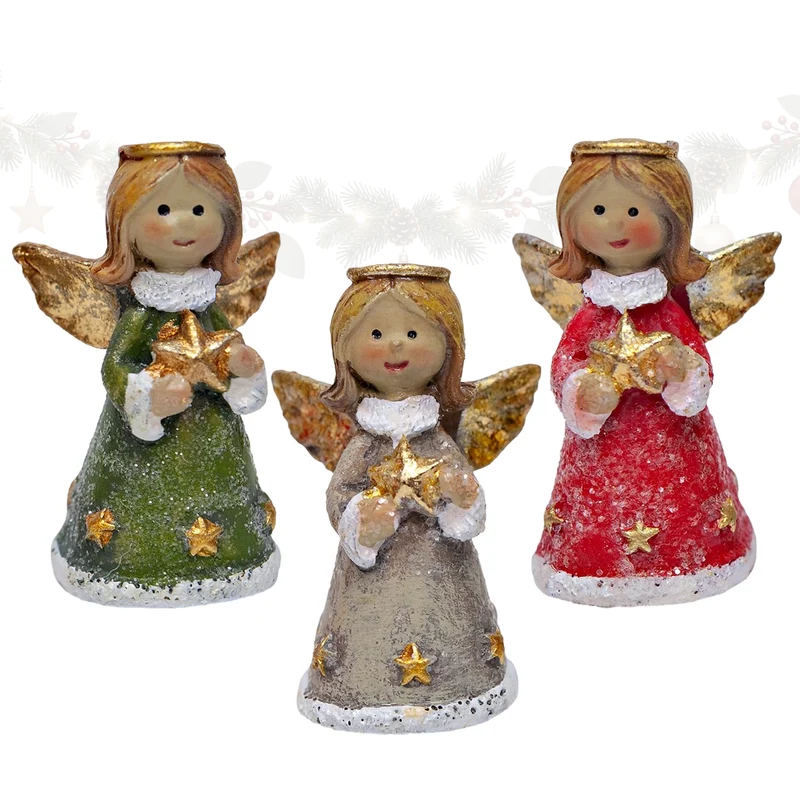 Weihnachtsengel 3er Set Polyresin 5,5 cm mit Sternmotiv