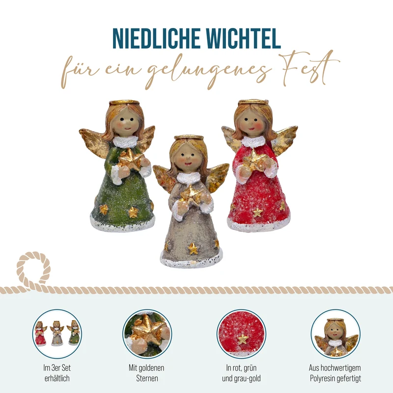 Weihnachtsengel 3er Set Polyresin 5,5 cm mit Sternmotiv