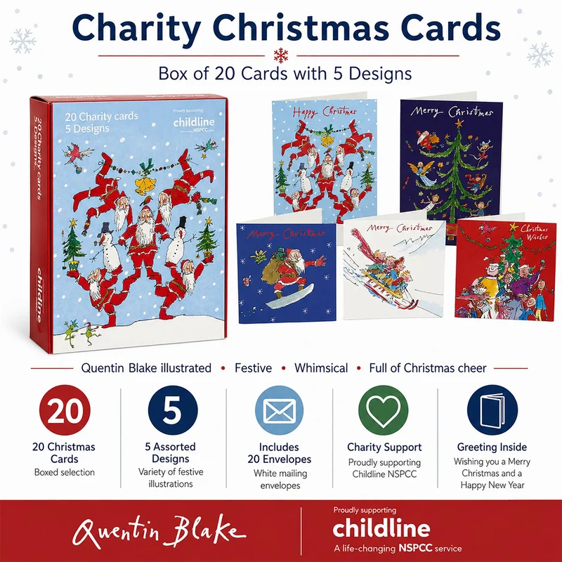 Quentin Blake NSPCC Childline Charity Christmas Cards, 20 Cards in 5 Designs