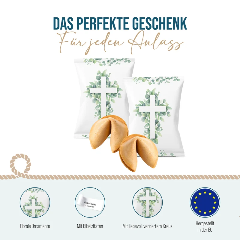 Glückskekse mit Bibelsprüchen 25er Set Kreuz & Eukalyptus