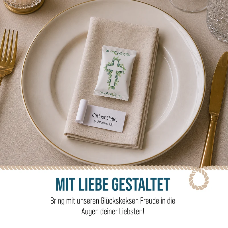 Glückskekse mit Bibelsprüchen 25er Set Kreuz & Eukalyptus