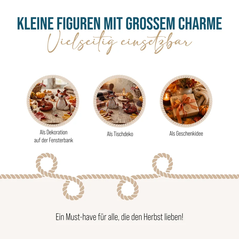 2er Set Fuchsfiguren aus Steingut – Herbstdeko in Orange-Weiß