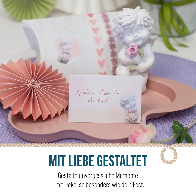 Tischkarten Taufe und Kommunion 25 Stück mit Engel in Rosa-Weiß, 8,5 × 5,5 cm