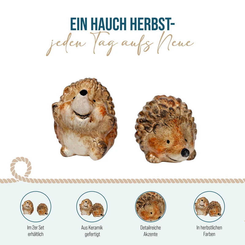 Igelfiguren Herbstdeko 2er Set in Brauntönen für Tisch & Kommode
