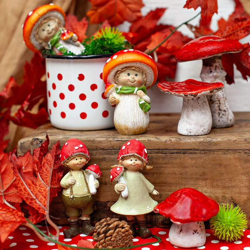 Herbstkinder Figuren 2er Set stehend 10 cm Junge & Mädchen rot grün