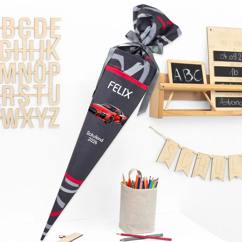 Deine Schultüte aus Stoff mit Wunschname - Jungs Modell 15 - 70 cm