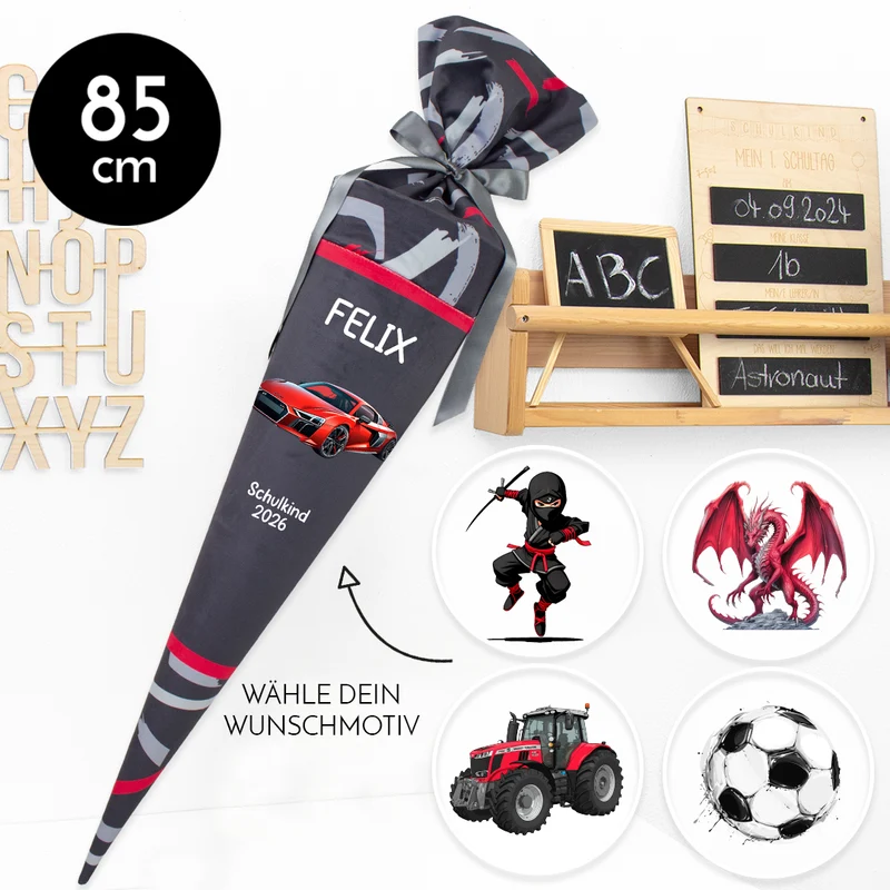 Deine Schultüte aus Stoff mit Wunschname - Jungs Modell 15 - 85 cm