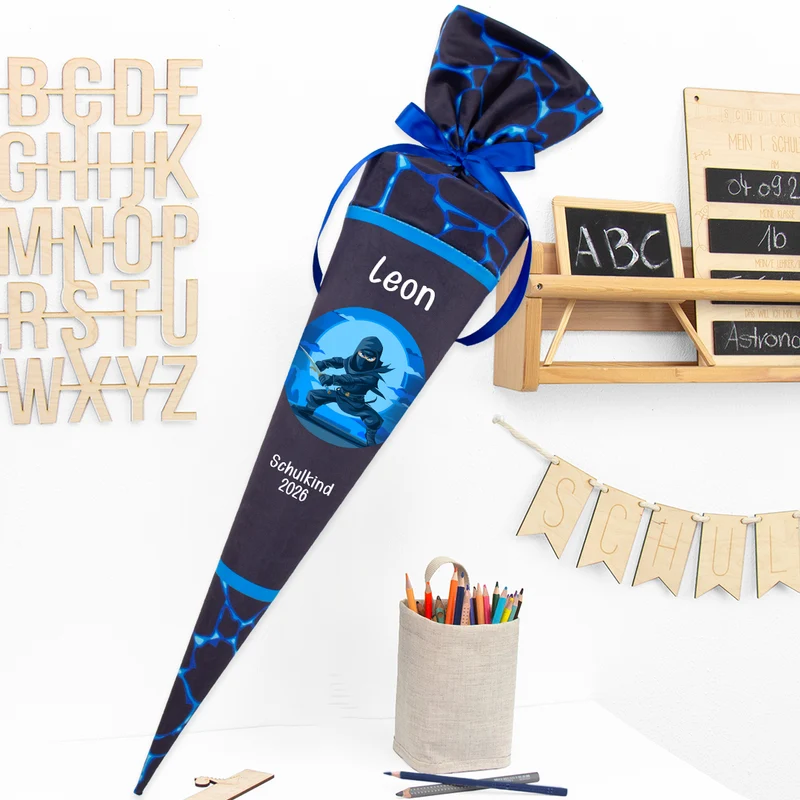 Deine Schultüte aus Stoff mit Wunschname - Jungs Modell 13 - 70 cm