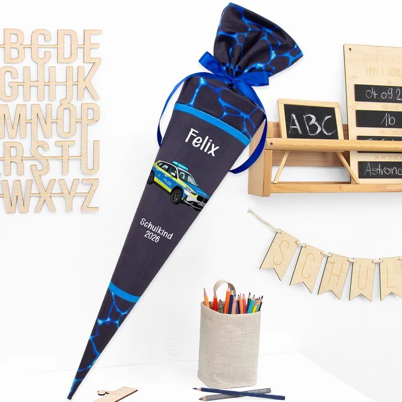 Deine Schultüte aus Stoff mit Wunschname - Jungs Modell 13 - 70 cm