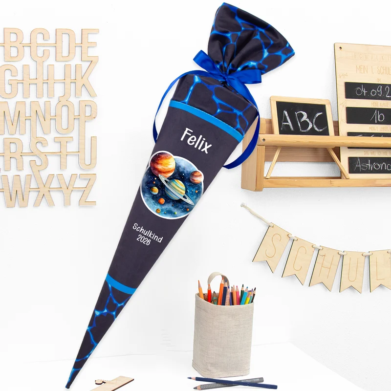 Deine Schultüte aus Stoff mit Wunschname - Jungs Modell 13 - 70 cm