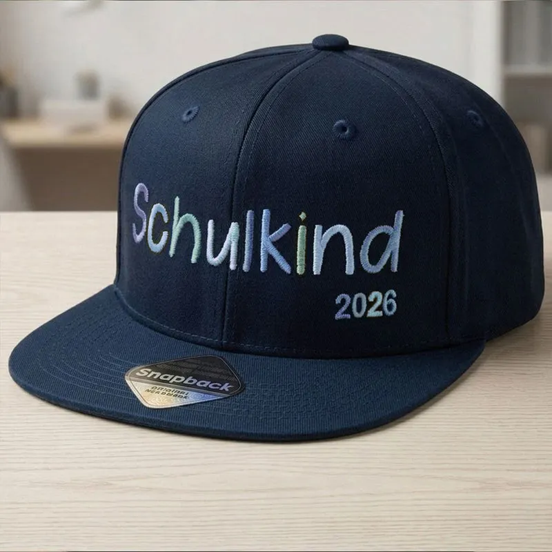 Snapback Cap bestickt Dunkelblau Basecap Kappe „Schulkind 2026“ - Blautöne