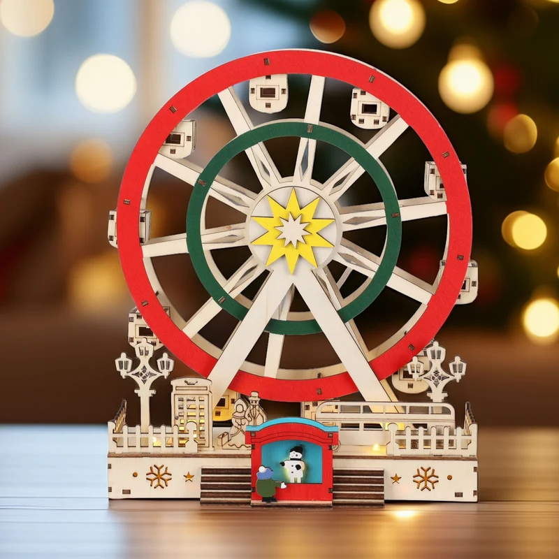 Christmas LED Ferris Wheel Ornament | Light-up Big Wheel Spinning Decoration