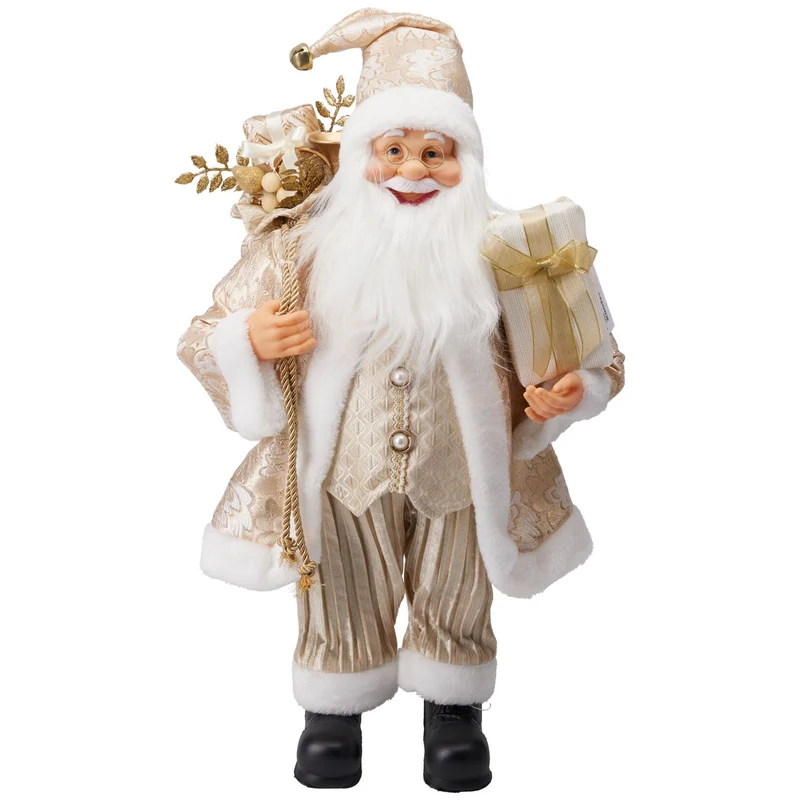 Large LED Gold Santa Claus | Light-up Christmas Standing Santa Figurine - 60cm