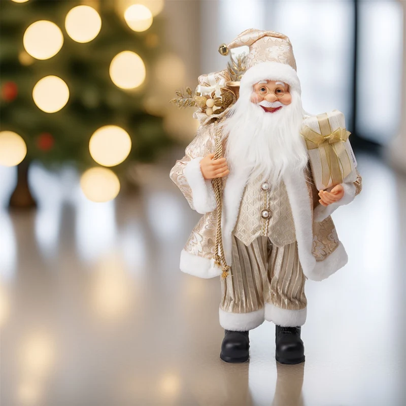Large LED Gold Santa Claus | Light-up Christmas Standing Santa Figurine - 60cm