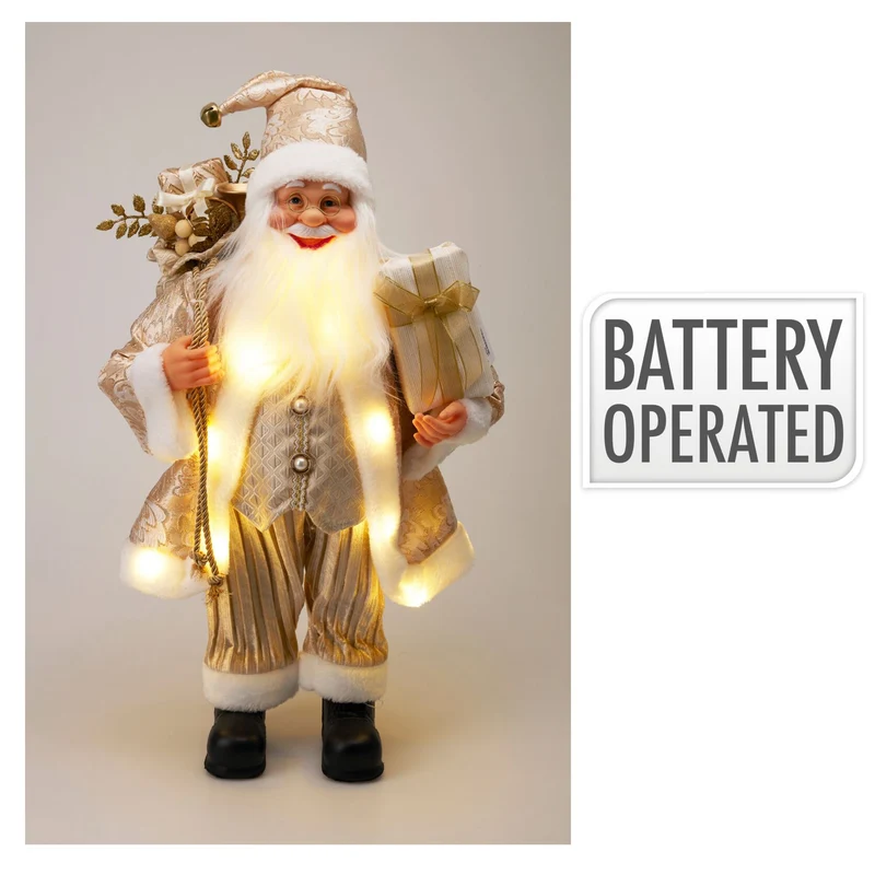 Large LED Gold Santa Claus | Light-up Christmas Standing Santa Figurine - 60cm