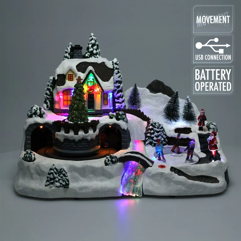 Enchanted Forest LED Christmas Scene | Light-up Village with Movement - 37cm