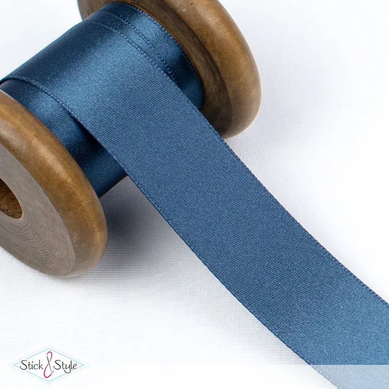 Satinband 25mm - Meterware - graublau
