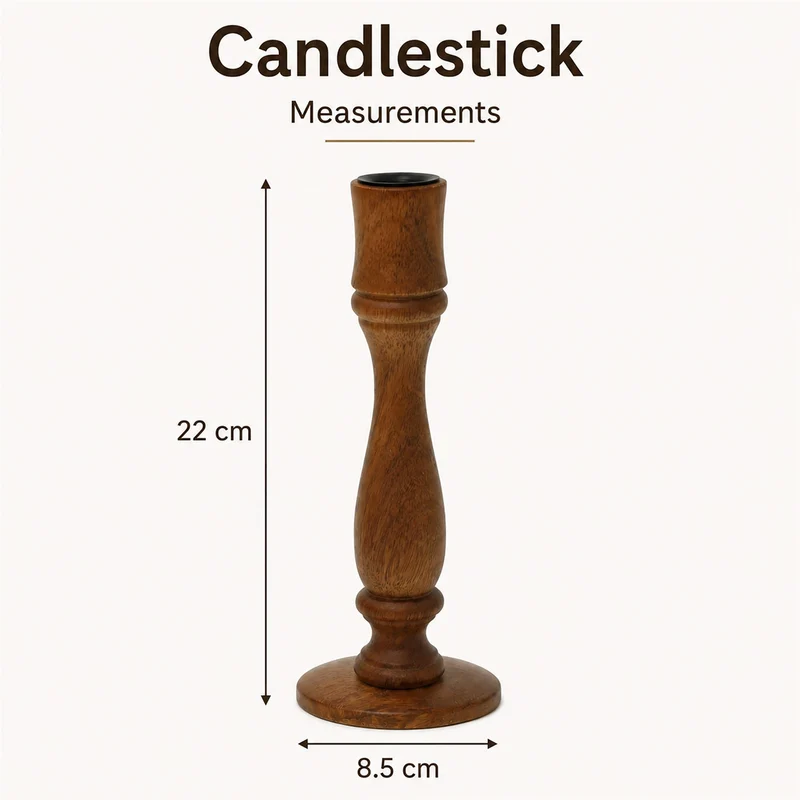 Wooden Candlestick, Mango Wood Dinner Candle Holder, 22 cm, Random Design