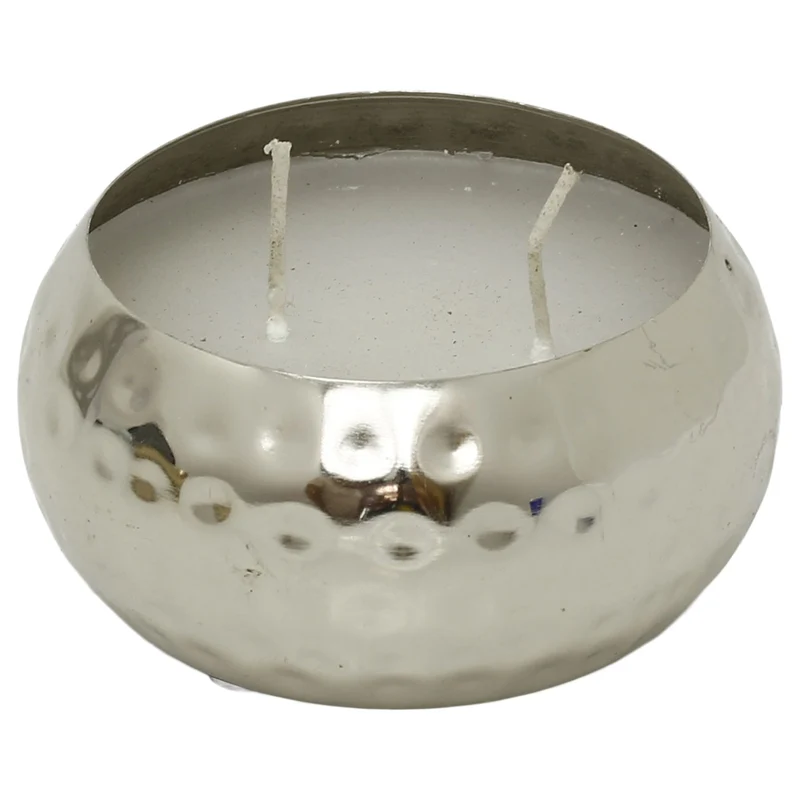 Hammered Two-Wick Candle in Silver Metal Holder, Unscented, 200g Wax Fill, 10 cm