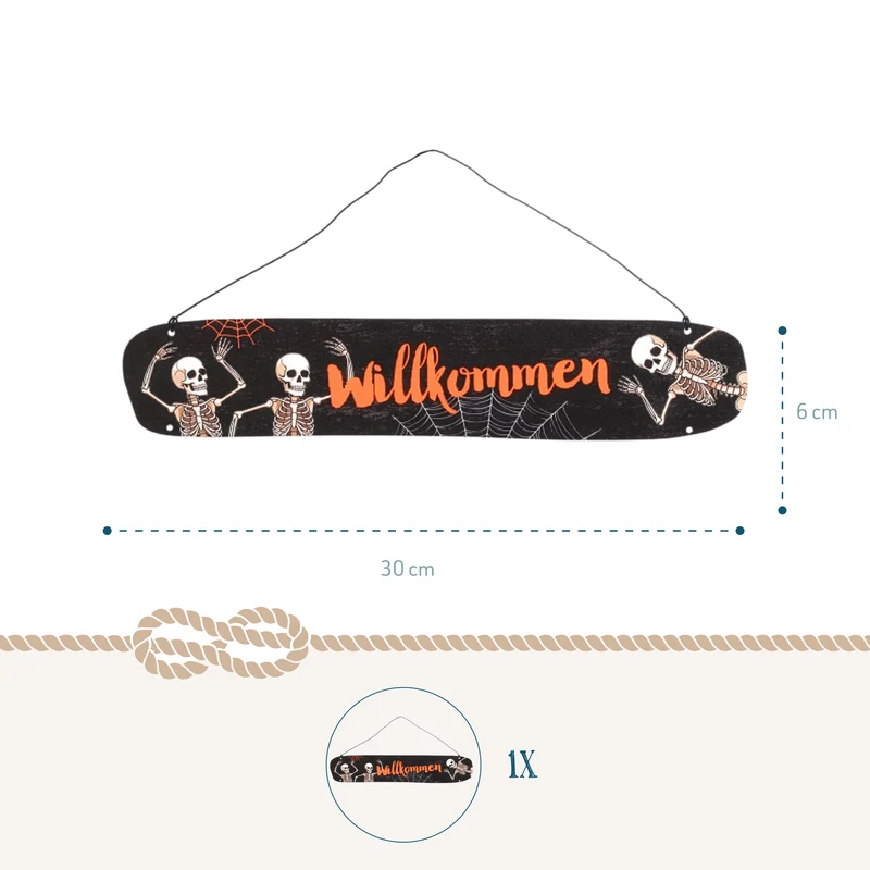 Deko-Schild Willkommen aus Eisen schwarz orange ca. 30 cm