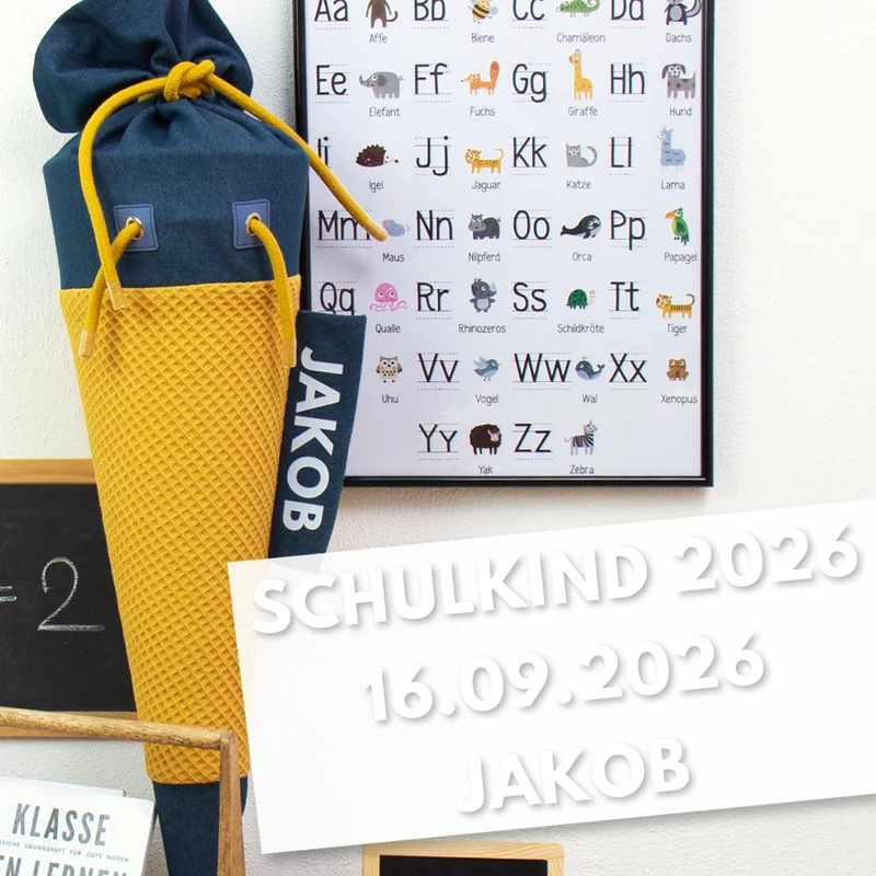 Bügelbild - Schulkind - Schultüte Wunschname & Wunschjahr - gerade
