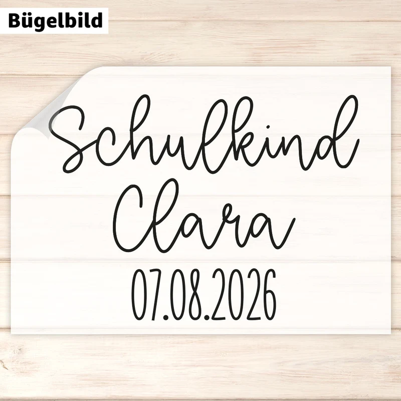 Bügelbild - Schulkind - Wunschname & Wunschdatum - verspielt