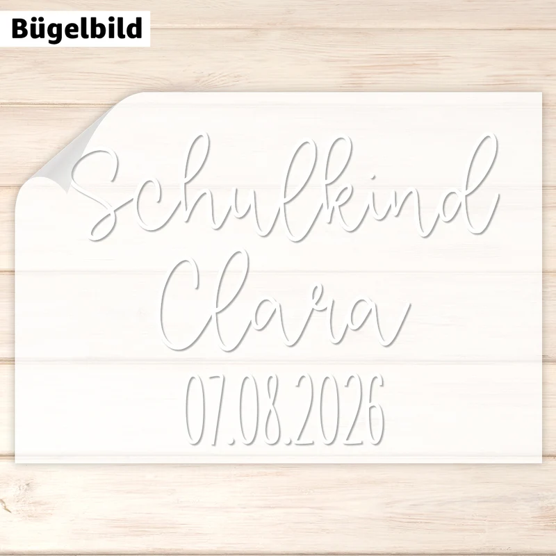Bügelbild - Schulkind - Wunschname & Wunschdatum - verspielt