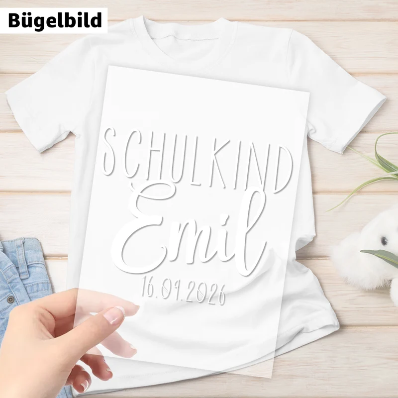 Bügelbild - Schulkind - Wunschname & Datum