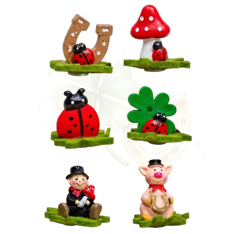 6er Set Glücksbringer Polyresin Kleeblatt selbstklebend 4 cm
