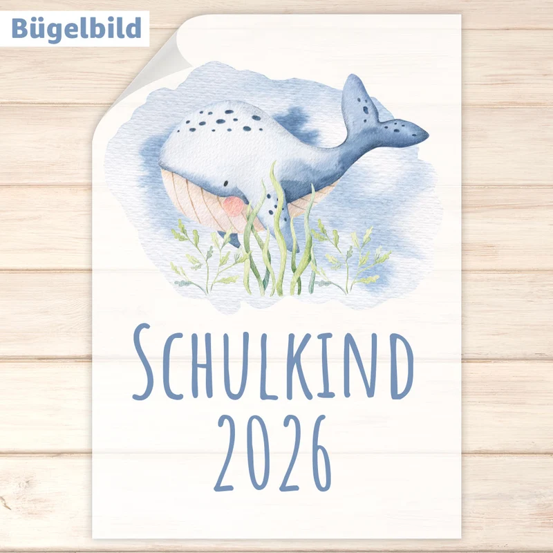 Bügelbild - Schulkind - Wunschname & Wunschjahr - Unterwasserwelt