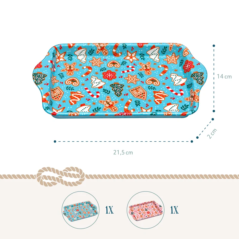 2er Set Tabletts Metall Lebkuchen 21,5 x 14,5 cm rosa mint