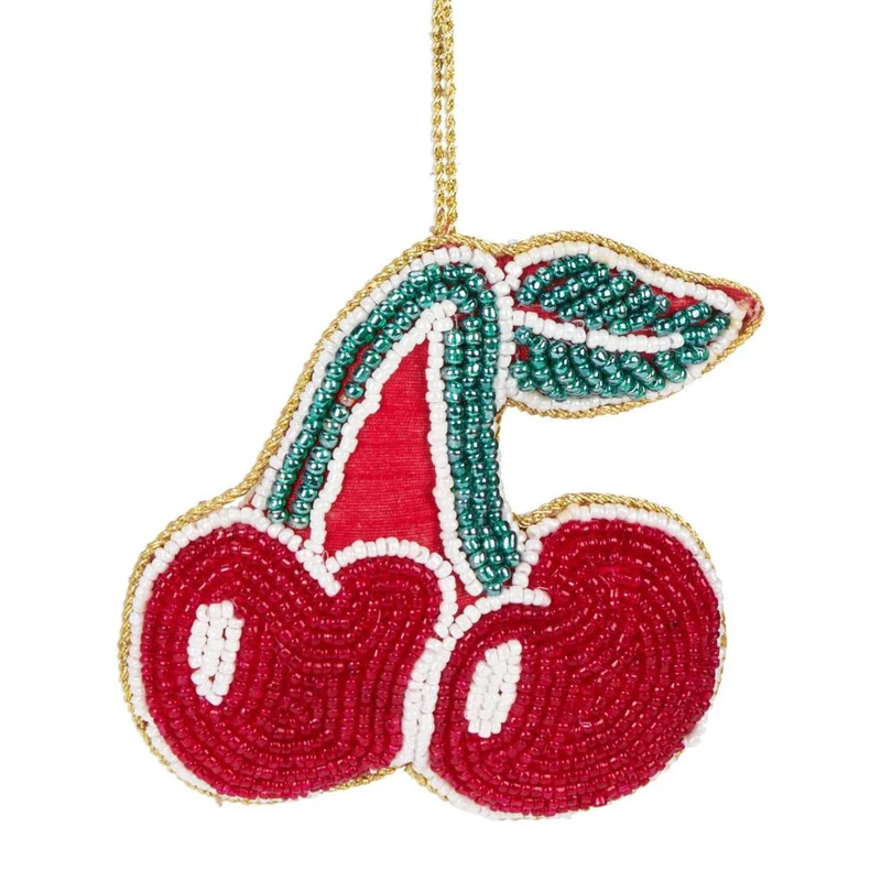Cherry Beaded Christmas Tree Bauble | Colourful Fruit-shaped Tree Ornaments
