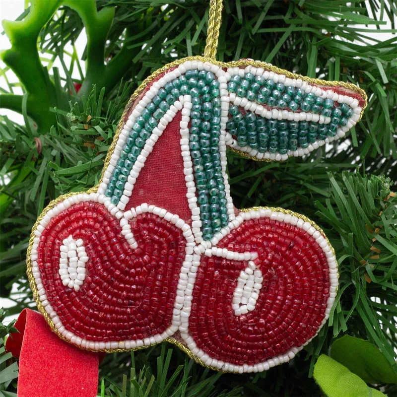 Cherry Beaded Christmas Tree Bauble | Colourful Fruit-shaped Tree Ornaments