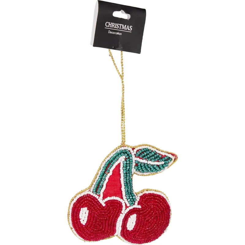 Cherry Beaded Christmas Tree Bauble | Colourful Fruit-shaped Tree Ornaments