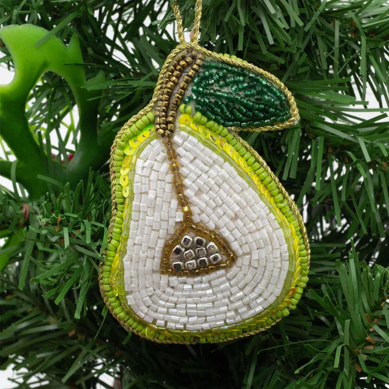 Pear Beaded Christmas Tree Bauble | Colourful Fruit-shaped Tree Ornaments