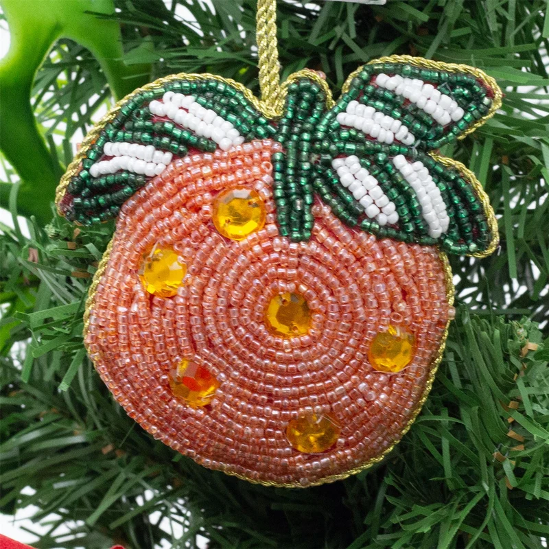 Orange Beaded Christmas Tree Bauble | Colourful Fruit-shaped Tree Ornaments