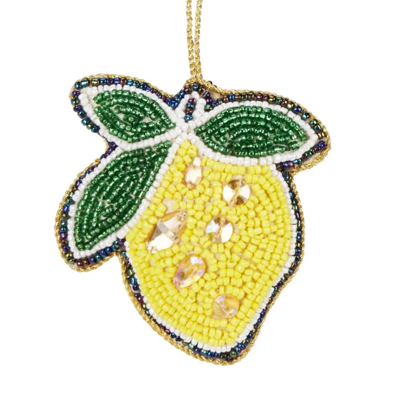 Lemon Beaded Christmas Tree Bauble | Colourful Fruit-shaped Tree Ornaments