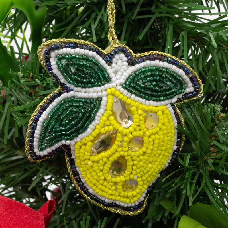 Lemon Beaded Christmas Tree Bauble | Colourful Fruit-shaped Tree Ornaments
