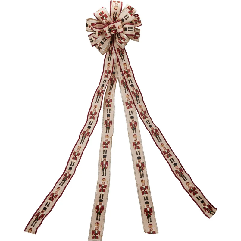 Nutcracker Tree Top Bow with Long Streamer | Fabric Christmas Tree Topper
