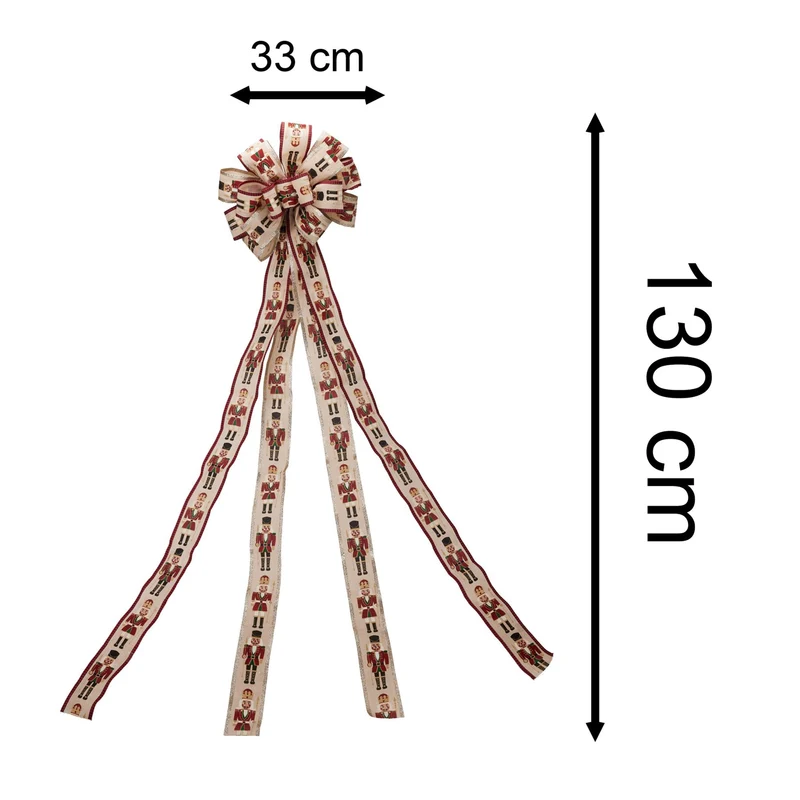 Nutcracker Tree Top Bow with Long Streamer | Fabric Christmas Tree Topper